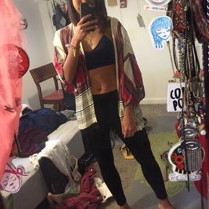 Geometric Print Fringe Hem Kimono